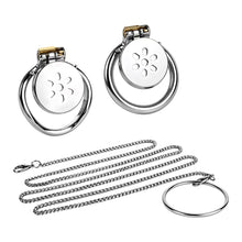 Load image into Gallery viewer, Stainless Steel Flat Chastity Cage with Control Chain
