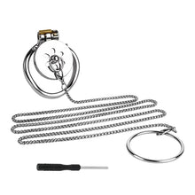 Load image into Gallery viewer, Stainless Steel Flat Chastity Cage with Control Chain

