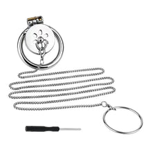 Load image into Gallery viewer, Stainless Steel Flat Chastity Cage with Control Chain
