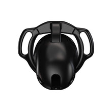Afbeelding in Gallery-weergave laden, Black Galaxy Shell chastity cage front view showing the smooth cover and lower openings
