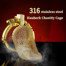 Afbeelding in Gallery-weergave laden, Golden Adjustable Chainmail Chastity Cage
