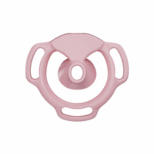 Lade das Bild in den Galerie-Viewer, Pink Halo Ring flat chastity cage front view with a circular center opening and three strap slots
