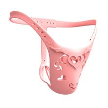 Load image into Gallery viewer, Pink Resin heart-cutout custom chastity belt front view
