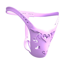 Load image into Gallery viewer, Purple Resin heart-cutout custom chastity belt front view
