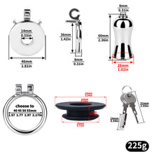 Afbeelding in Gallery-weergave laden, Mirror Polish Flat and Inverted Chastity Cage – long 60 mm inverted insert and ring size chart
