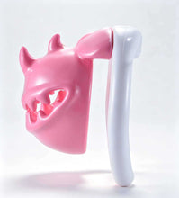 Load image into Gallery viewer, Pink and white Monster Mouth chastity cage, side view
