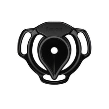 Load image into Gallery viewer, Black Moon Drop flat chastity cage front view with teardrop-shaped cup
