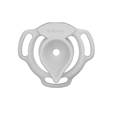 Load image into Gallery viewer, White Moon Drop flat chastity cage front view with teardrop-shaped cup
