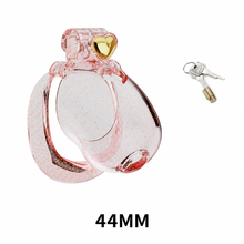 Load image into Gallery viewer, Transparent pink heart chastity cage with 44 mm ring
