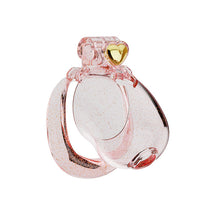Load image into Gallery viewer, Transparent pink heart resin chastity cage from an angle
