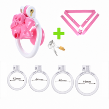 Lade das Bild in den Galerie-Viewer, Pink and white skull cage with pink belt and four rings

