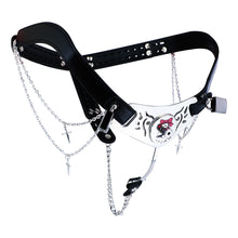 Load image into Gallery viewer, Qiling Metal Chastity Pants with Chains angled front view
