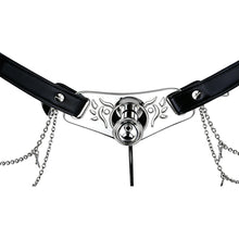 Load image into Gallery viewer, Qiling Metal Chastity Pants with Chains inward-facing insert detail
