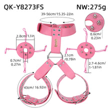 Load image into Gallery viewer, Pink harness size chart: collar 39 to 56 cm, breast band 43 cm and removable cover measurements
