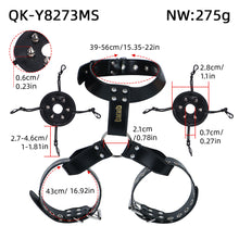 Load image into Gallery viewer, Black harness size chart: collar 39 to 56 cm, breast band 43 cm and removable cover measurements
