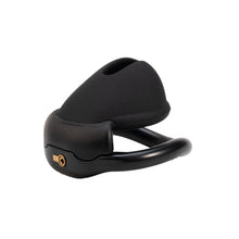 Lade das Bild in den Galerie-Viewer, Black silicone dome chastity cage side view with key
