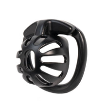 Lade das Bild in den Galerie-Viewer, Black ventilated chastity cage angled side view
