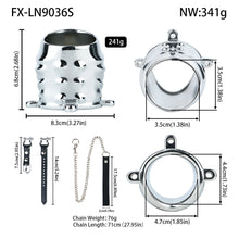 Afbeelding in Gallery-weergave laden, Ventilated Weighted Stainless Steel Chastity Cage with Chain – size S leather strap measurements
