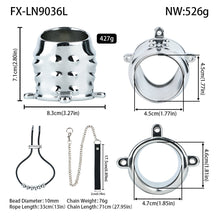 Afbeelding in Gallery-weergave laden, Ventilated Weighted Stainless Steel Chastity Cage with Chain – size L beaded rope measurements
