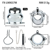 Load image into Gallery viewer, Weighted Stainless Steel Chastity Cage with Chain – size M beaded rope measurements
