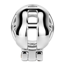 Lade das Bild in den Galerie-Viewer, Front view of polished silver Yaokai chastity cage with cutout cage

