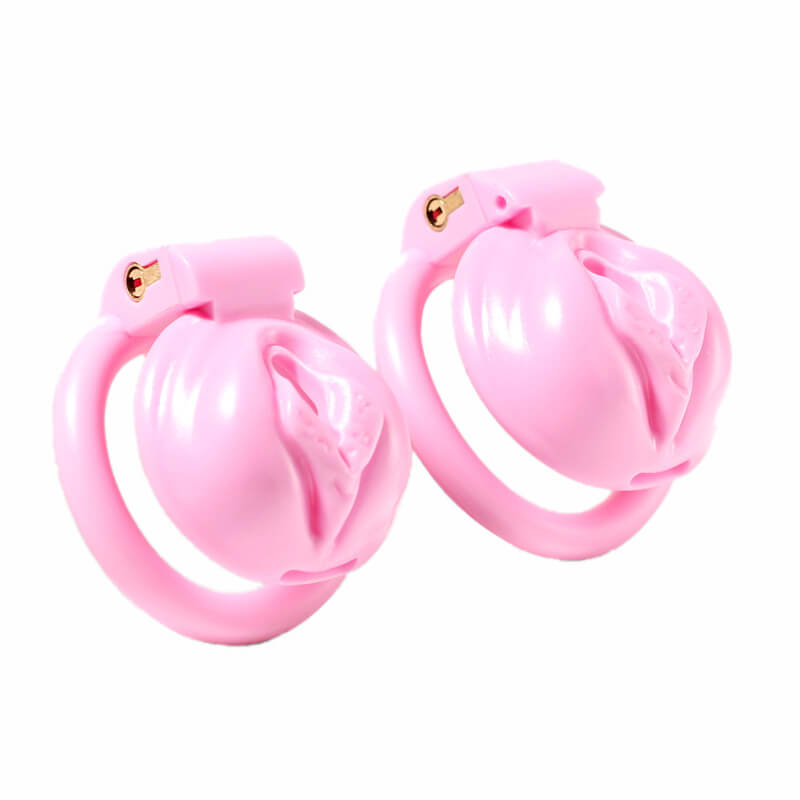 Pussy Shaped Pink Chastity Cage With 4 Rings