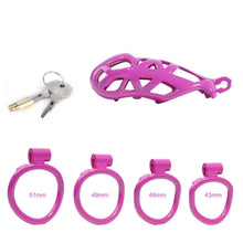 Load image into Gallery viewer, Maxi Purple Cobra Male Chastity Cage with 4 Rings
