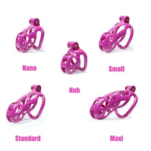 Load image into Gallery viewer, Nano Purple Cobra Male Chastity Cage with 4 Rings

