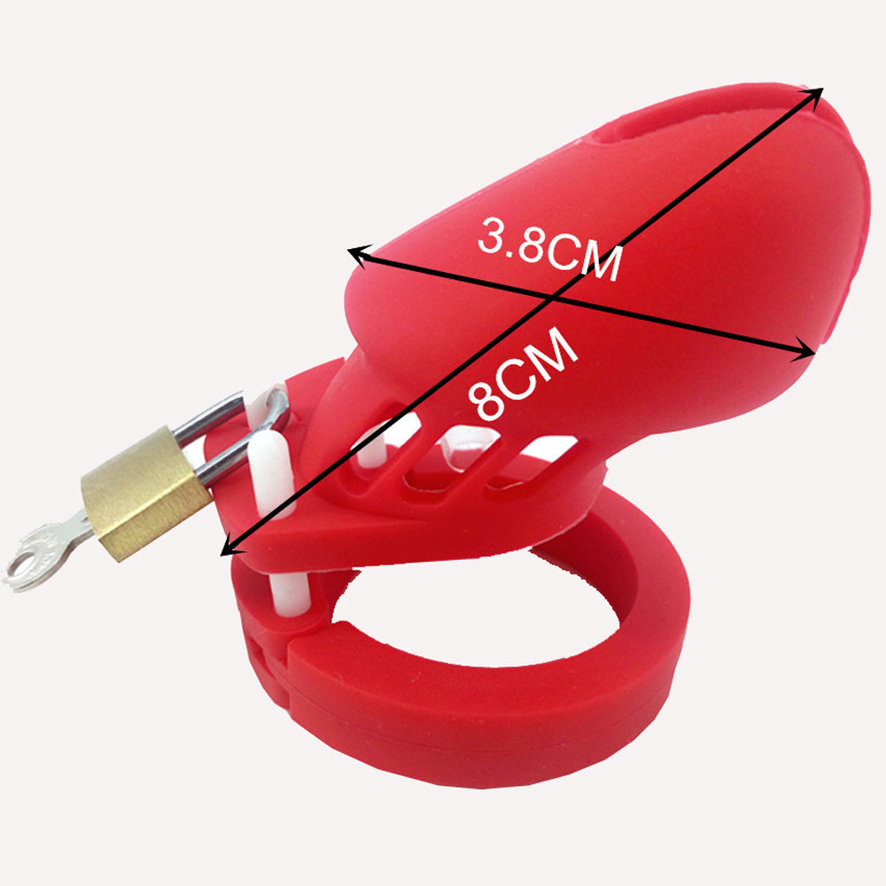 Silicone Chastity Cage Red BDSM 3.15 inches and 3.75 inches long