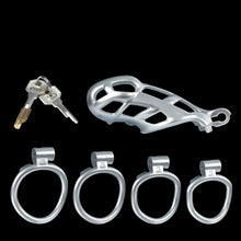 Load image into Gallery viewer, Standard Silver Cobra Male Chastity Cage With 4 Rings
