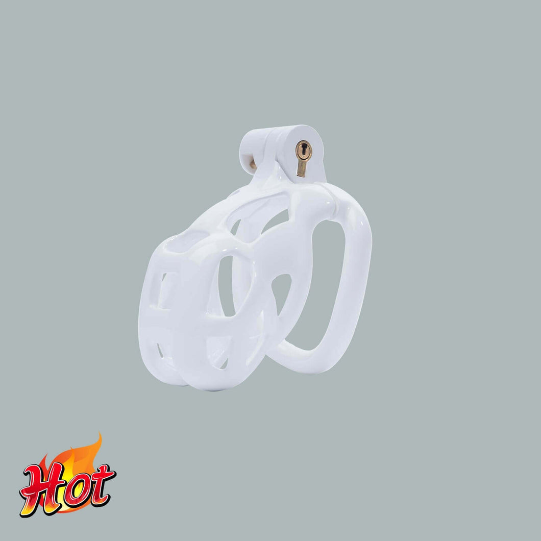 Nano White Cobra Male Chastity Cage With 4 Rings